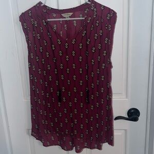 Lucky brand short sleeve/tanktop. Dark pink with black and tan design & tassels